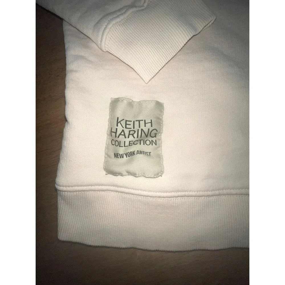 Keith Haring x Zara Mens crewneck Sweatshirt Size Medium M Beige Patch - Picture 4 of 13